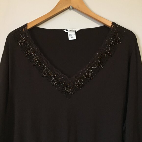 Nygard Collection Rayon High Banded Waist Bead + Lace Collared Top - Picture 4 of 16